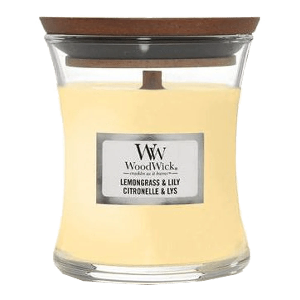 Woodwick Lemongrass & Lily Medium Candle - Geurkaars 3 Woodwick Lemongrass & Lily Medium Candle - Geurkaars