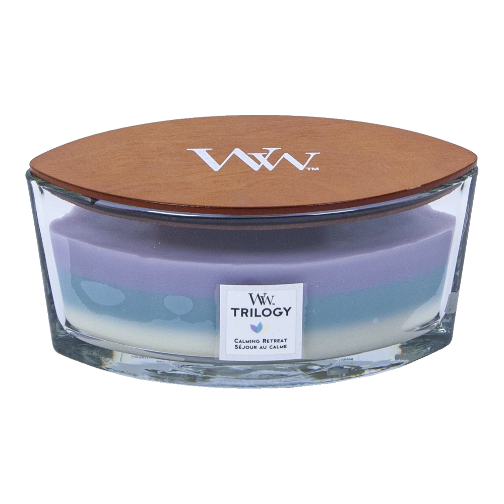 Woodwick Trilogy Calming Retreat Ellipse Candle - Geurkaars 3 Woodwick Trilogy Calming Retreat Ellipse Candle - Geurkaars