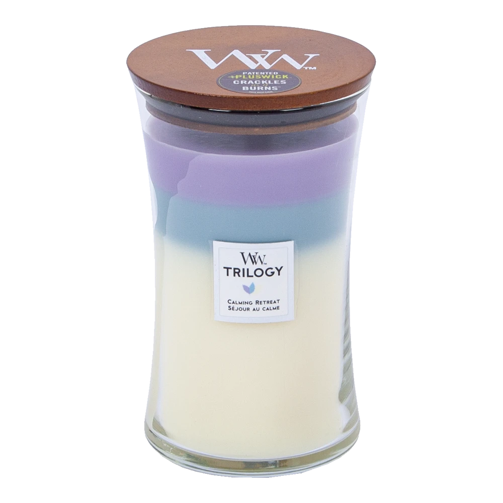 Woodwick Trilogy Calming Retreat Large Candle - Geurkaars 3 Woodwick Trilogy Calming Retreat Large Candle - Geurkaars